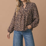 Bubble Long Sleeve Leopard Print Blouse