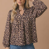 Bubble Long Sleeve Leopard Print Blouse