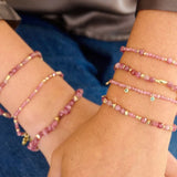 Meadow Gold & Pink Tourmaline Beaded Slider Bracelet
