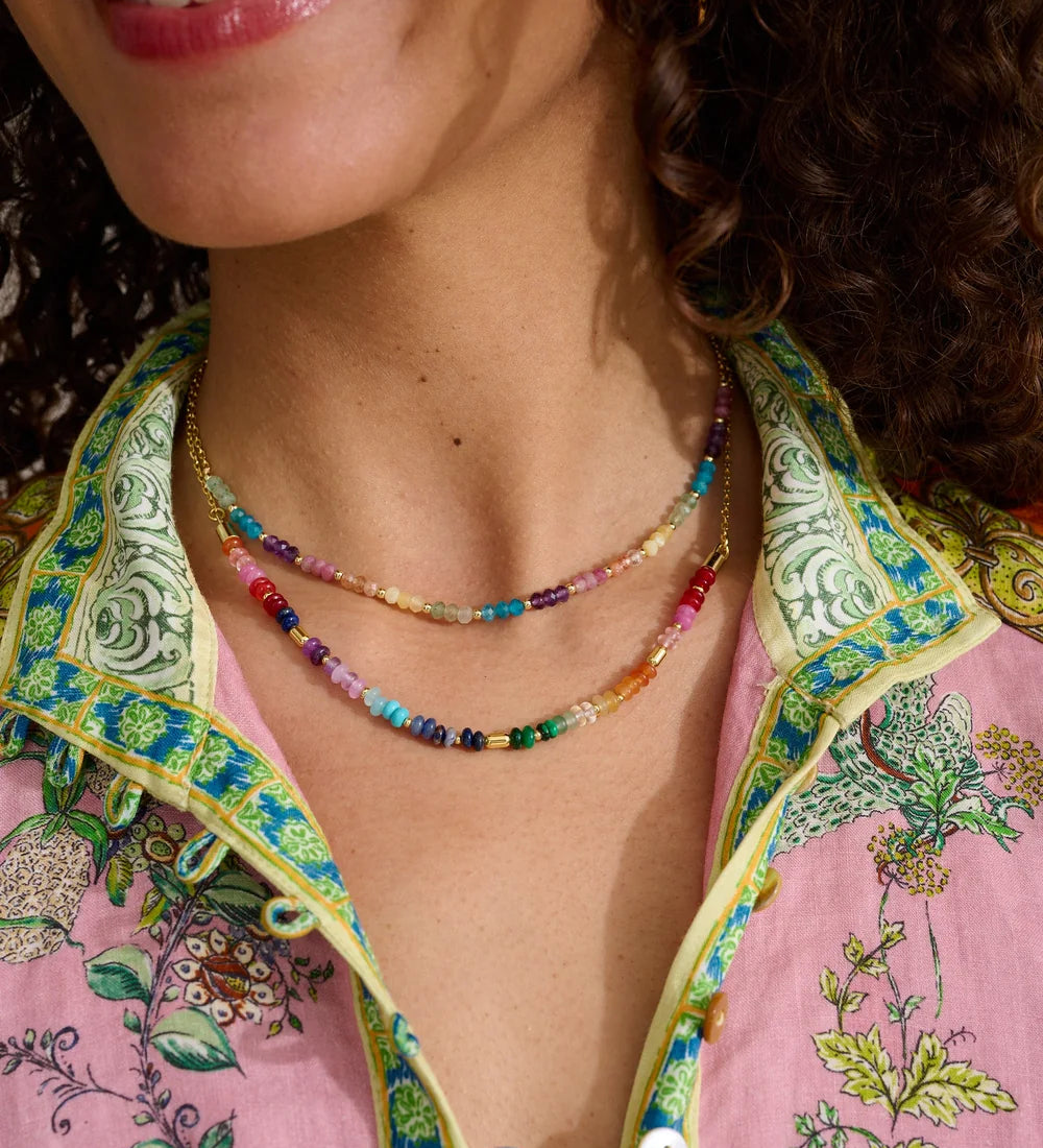 Molly Gold & Rainbow Beaded Gemstone Necklace