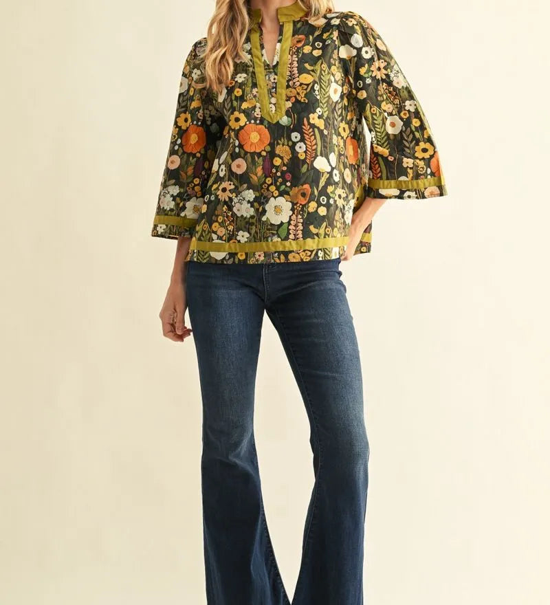 Mustard Floral Mix Top