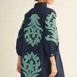 JODIFL Navy Dress with Aqua Pattern Plus