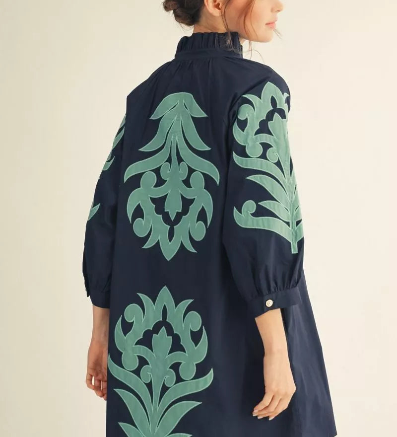 JODIFL Navy Dress with Aqua Accents