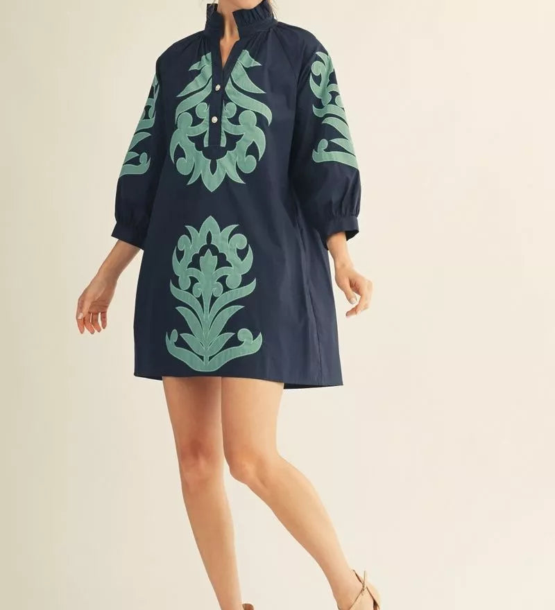 JODIFL Navy Dress with Aqua Accents