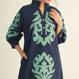 JODIFL Navy Dress with Aqua Accents