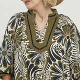 Abstract Print Midi Dress - Olive Mix - 2XL