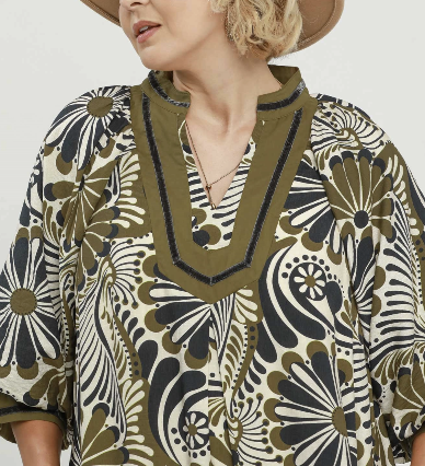 Abstract Print Midi Dress - Olive Mix - 2XL