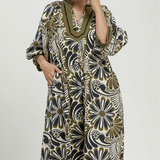 Abstract Print Midi Dress - Olive Mix - 2XL