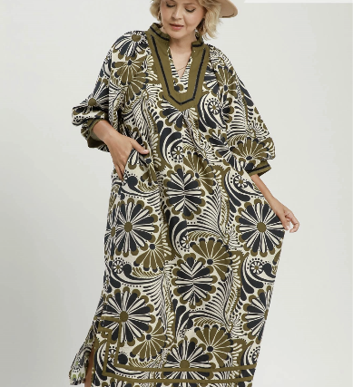 Abstract Print Midi Dress - Olive Mix - 2XL