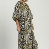 Abstract Print Midi Dress - Olive Mix - 2XL