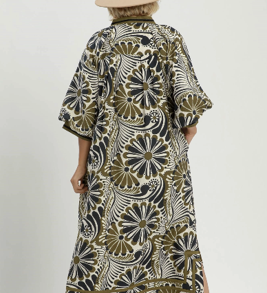 Abstract Print Midi Dress - Olive Mix - 2XL