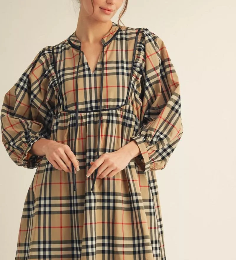 Plaid Taupe Dress