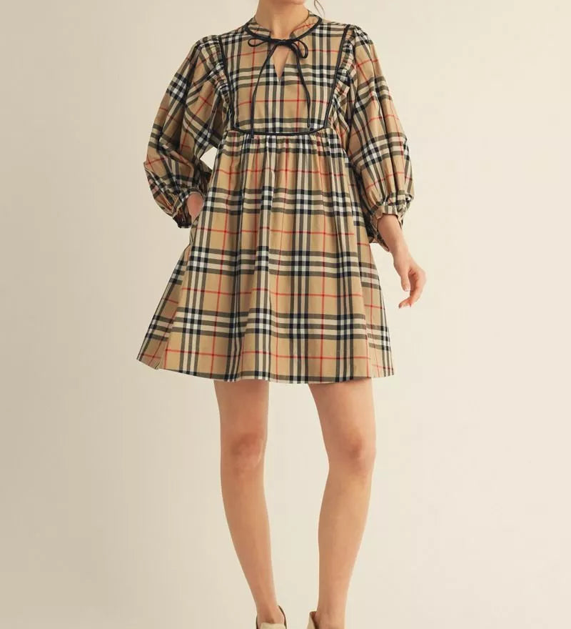Plaid Taupe Dress