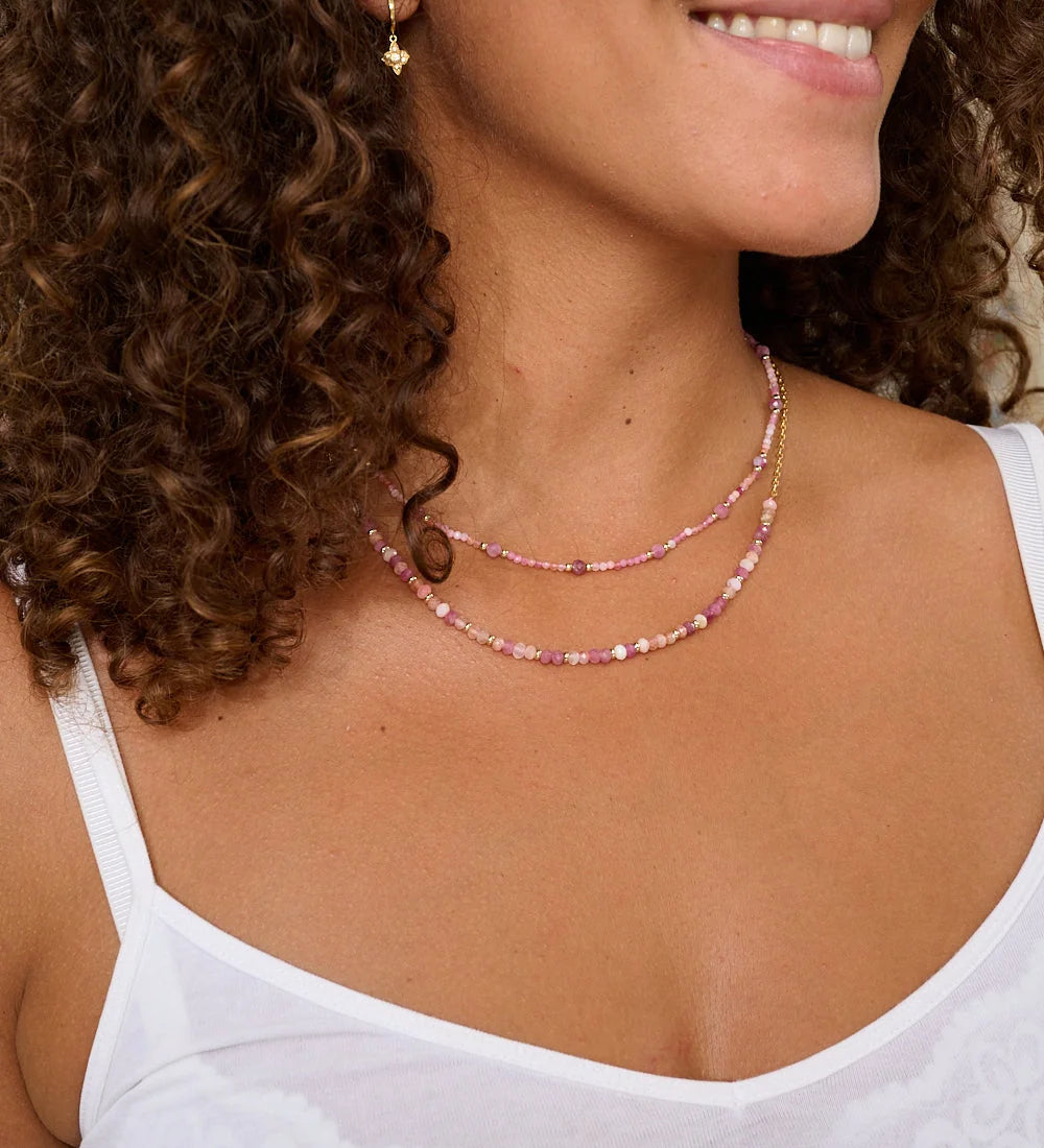 Posey Pink Tourmaline Mix Gold Necklace