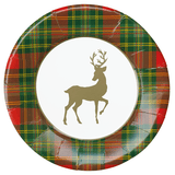 Caspari Reindeer Tartan Red Paper Salad & Dessert Plates - includes 8 Paper Salad & Dessert Plates