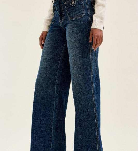 Judy Blue High Waist Lux Retro Wide Leg Patch Tab Jeans