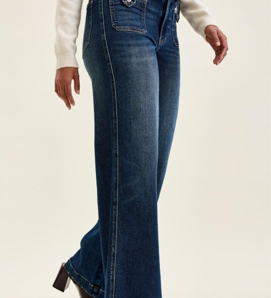 Judy Blue High Waist Lux Retro Wide Leg Patch Tab Jeans