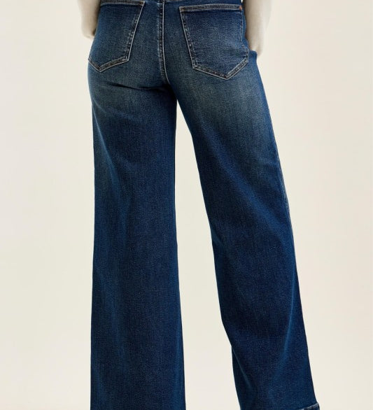Judy Blue High Waist Lux Retro Wide Leg Patch Tab Jeans