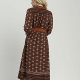 Mix Boho Print Belted Midi Dress - Russet Mix - M